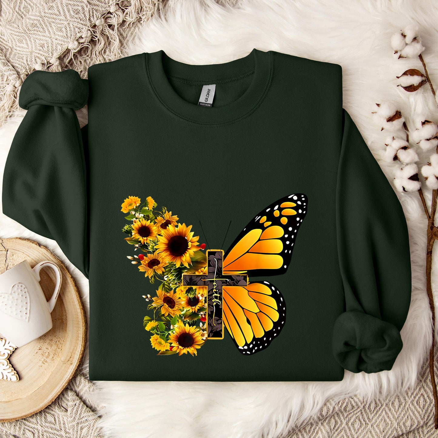 Faith Cross With Butterfly and Sunflower Sweatshirt