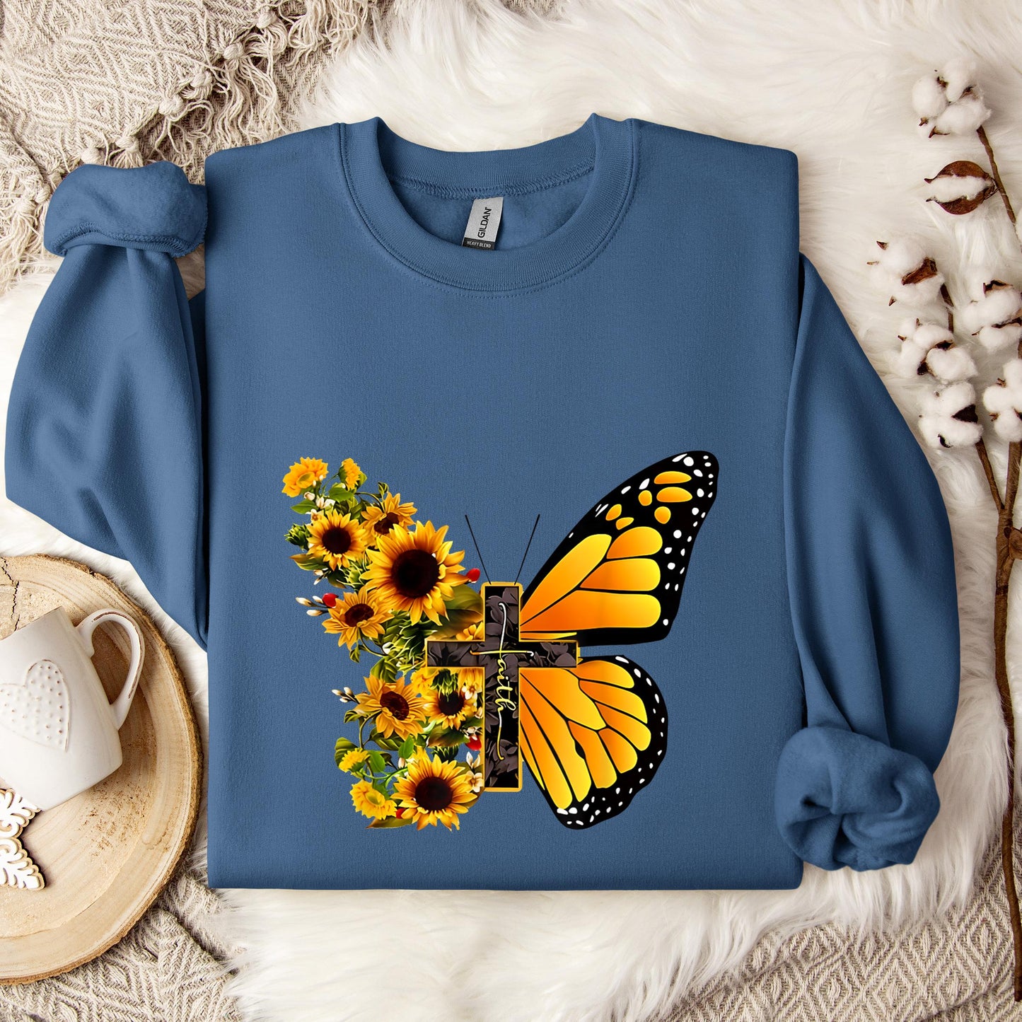 Faith Cross With Butterfly and Sunflower Sweatshirt