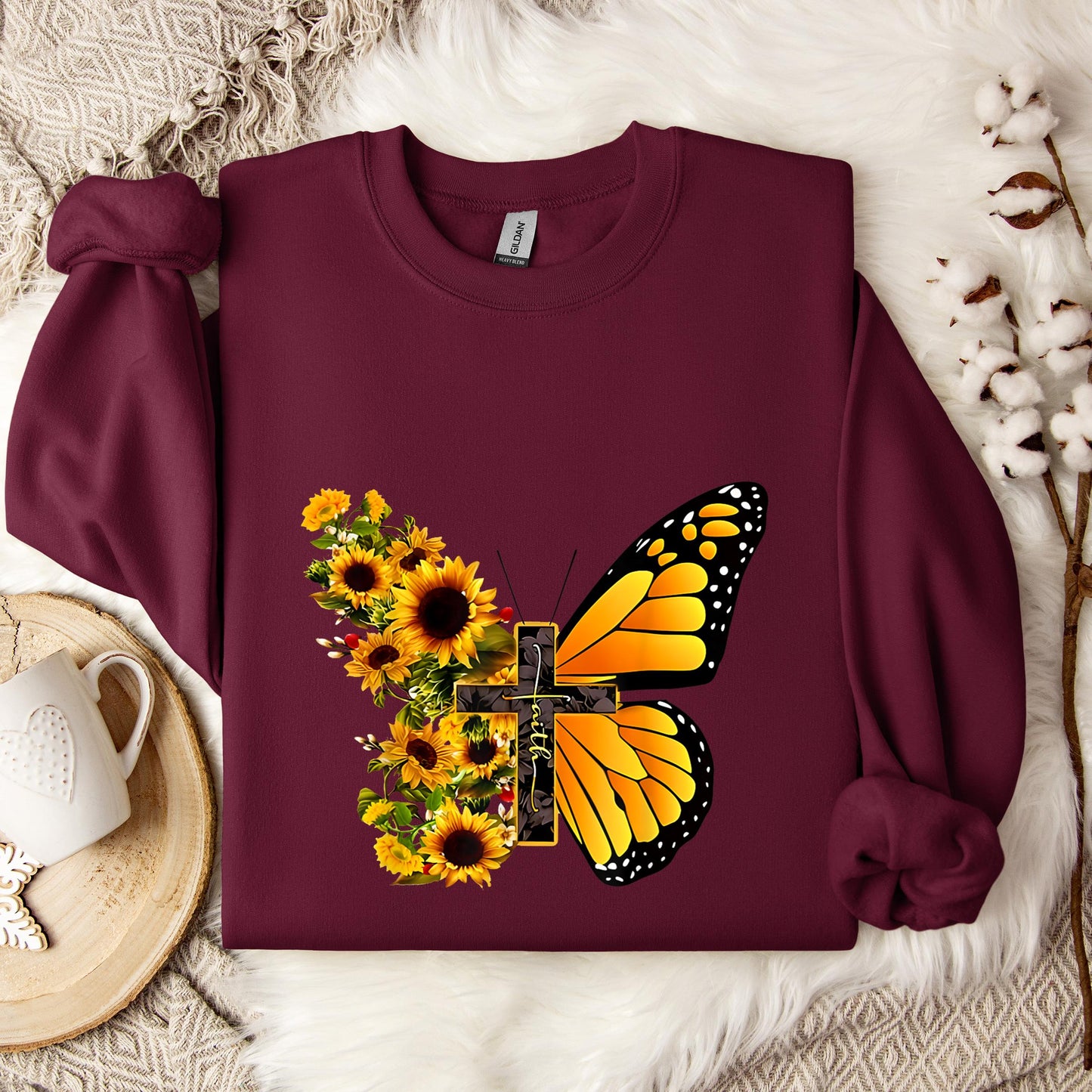 Faith Cross With Butterfly and Sunflower Sweatshirt