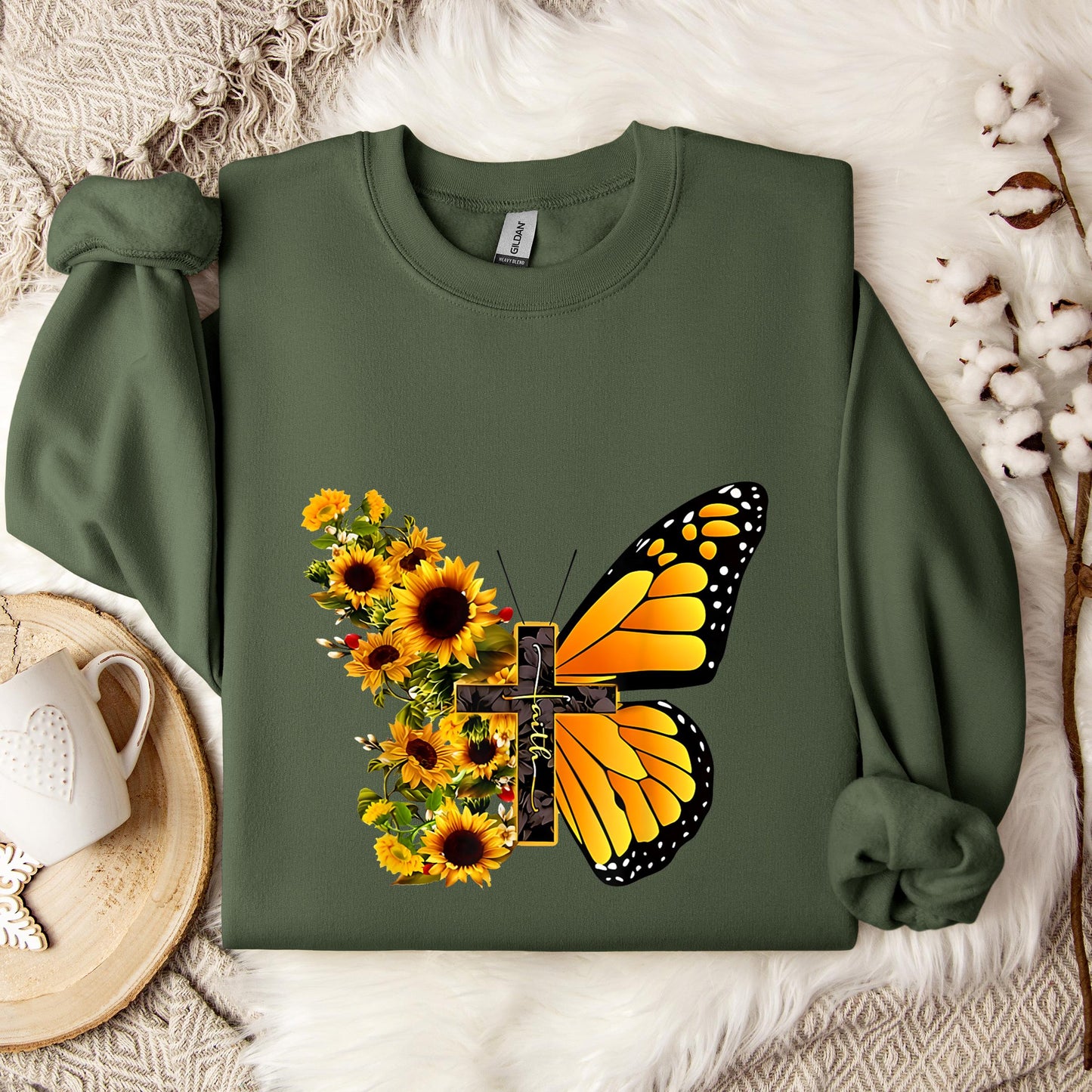 Faith Cross With Butterfly and Sunflower Sweatshirt