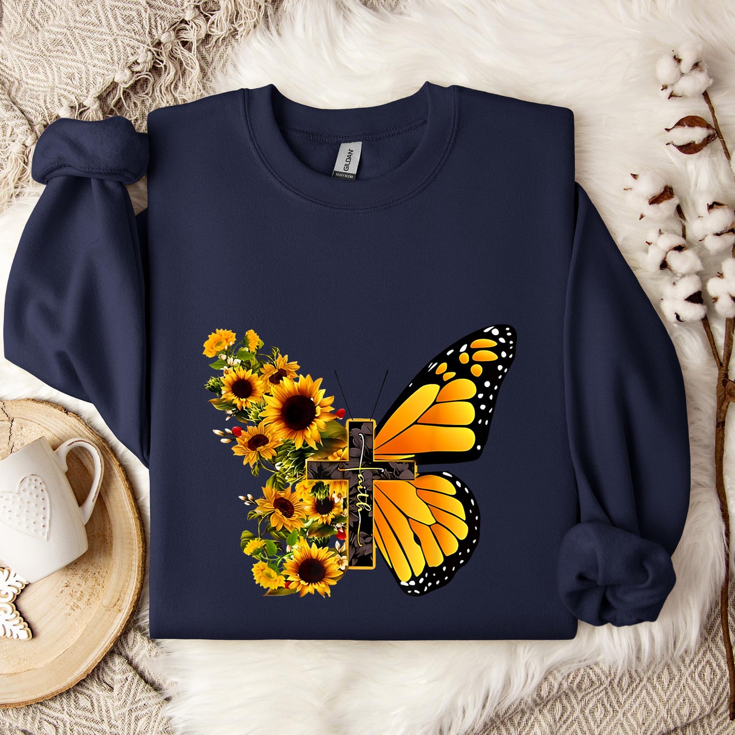 Faith Cross With Butterfly and Sunflower Sweatshirt