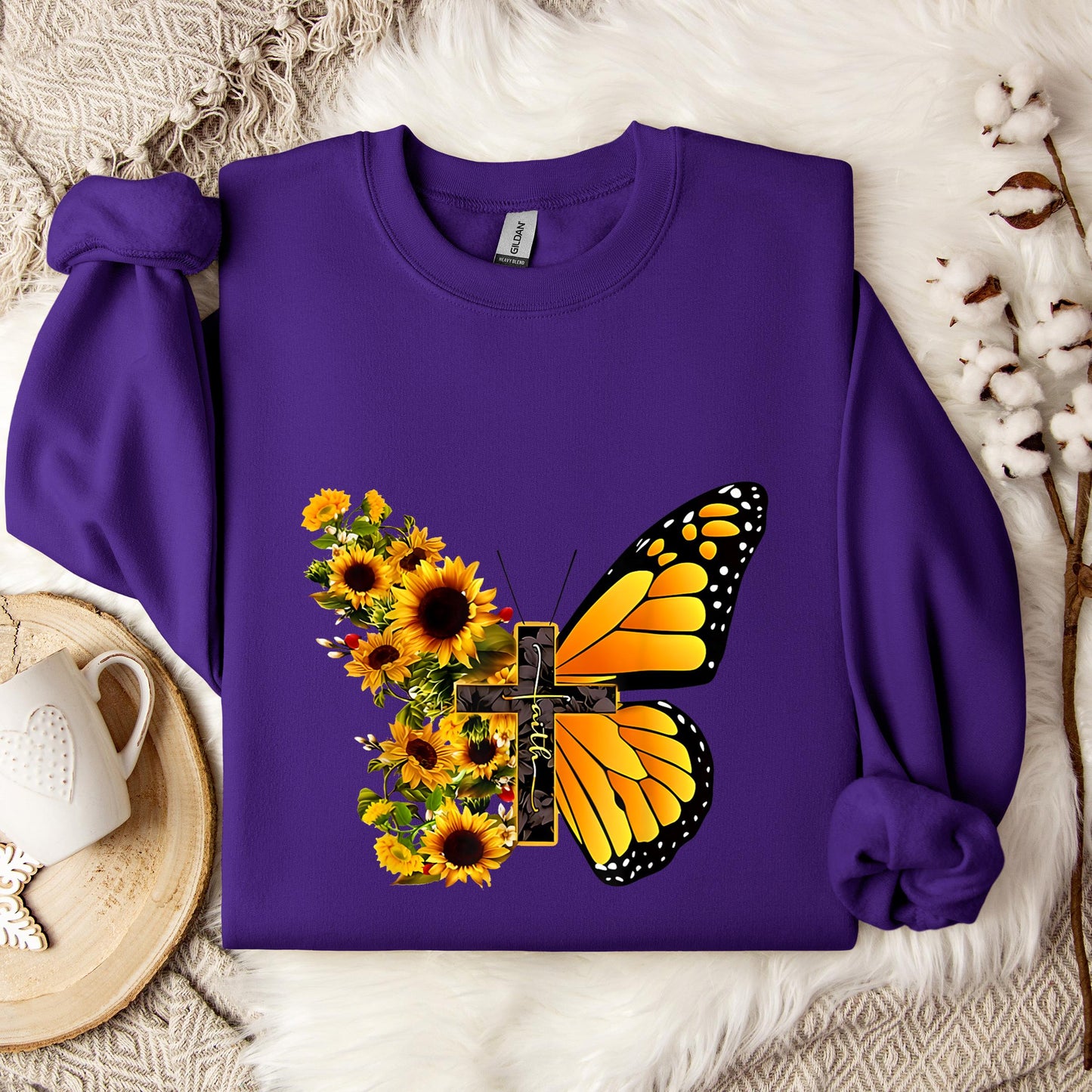 Faith Cross With Butterfly and Sunflower Sweatshirt