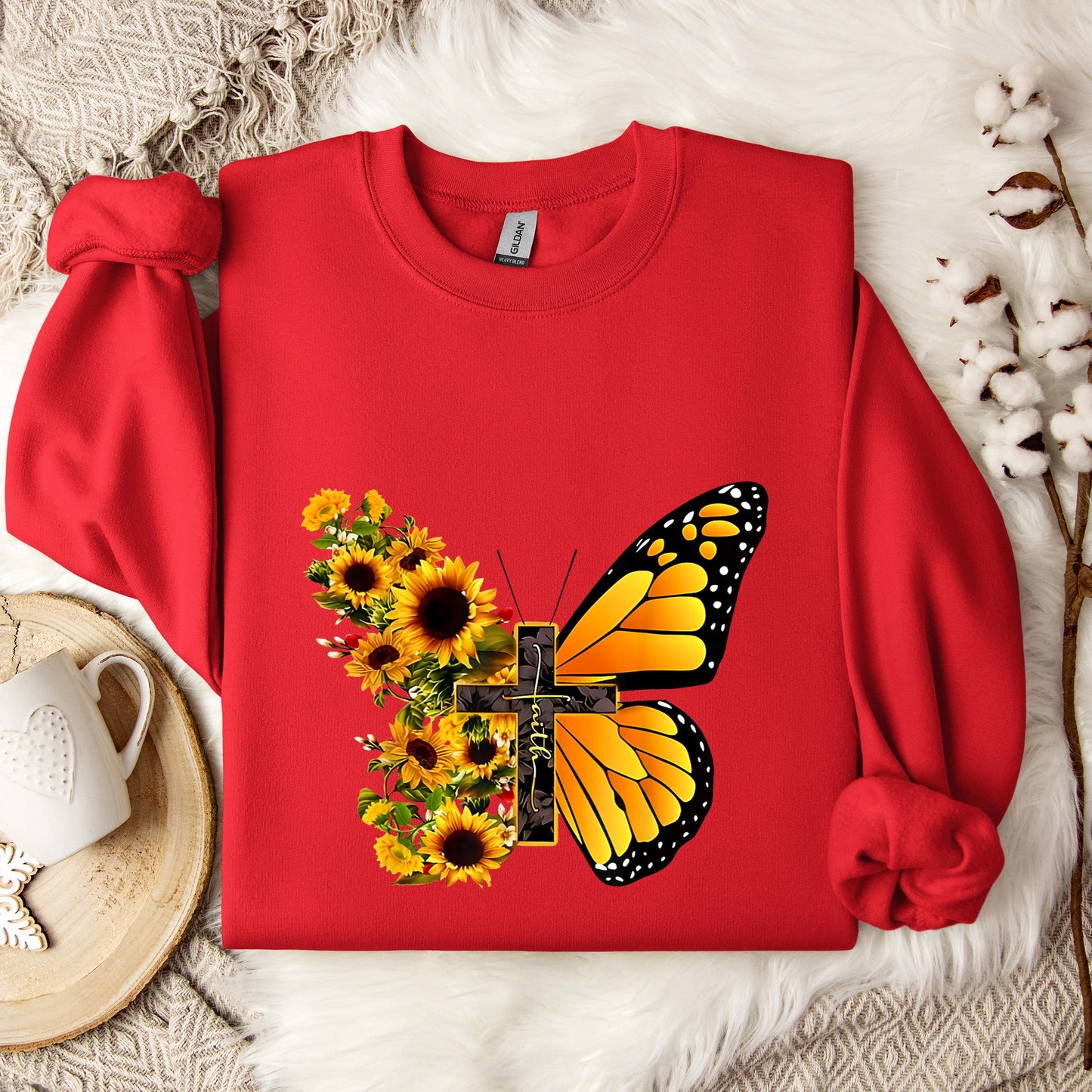 Faith Cross With Butterfly and Sunflower Sweatshirt