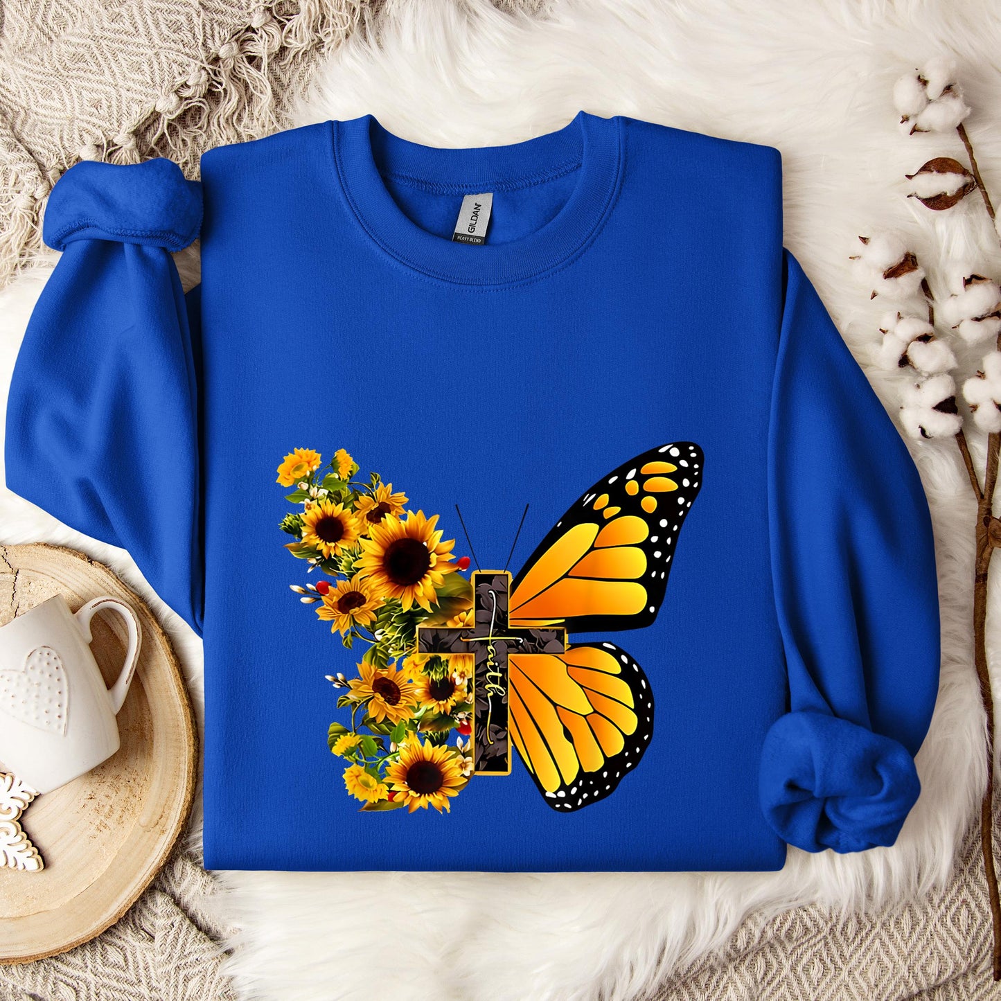Faith Cross With Butterfly and Sunflower Sweatshirt
