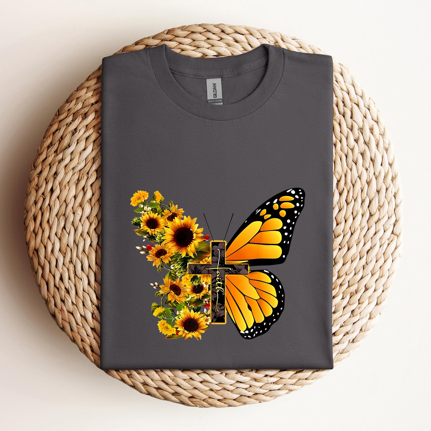 Faith Cross With Butterfly and Sunflower