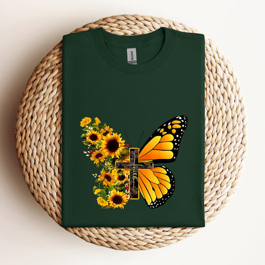 Faith Cross With Butterfly and Sunflower
