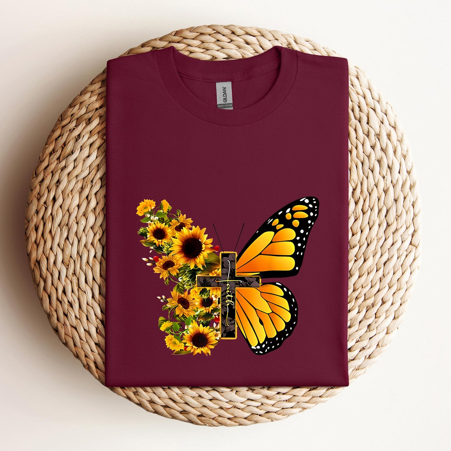 Faith Cross With Butterfly and Sunflower