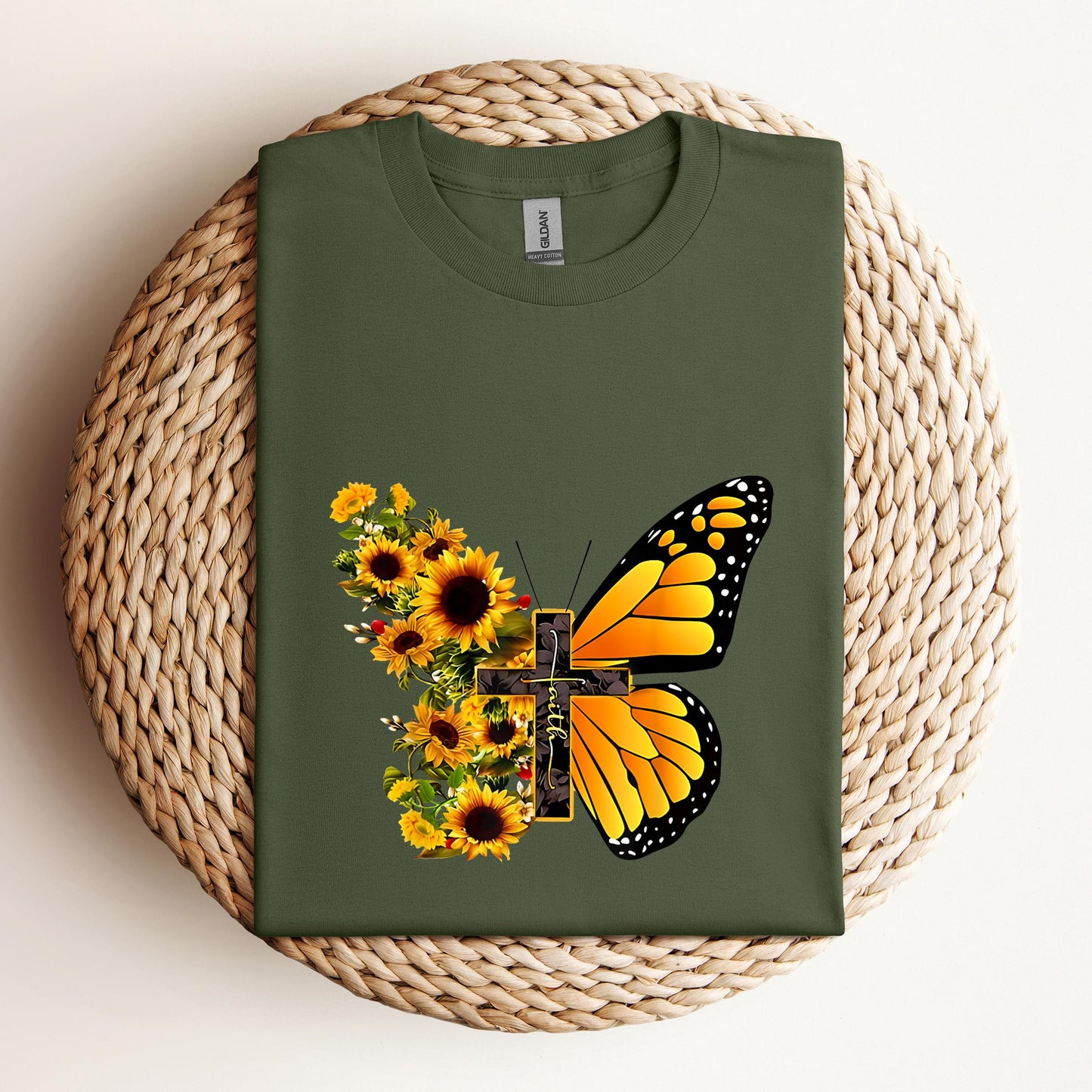 Faith Cross With Butterfly and Sunflower