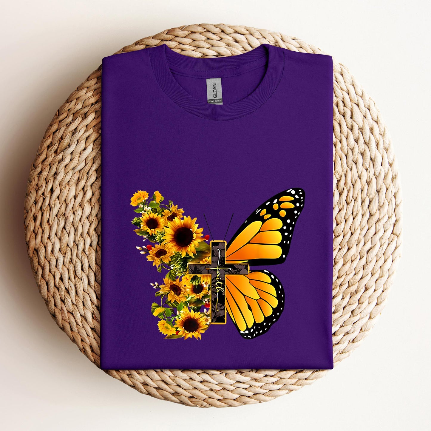 Faith Cross With Butterfly and Sunflower