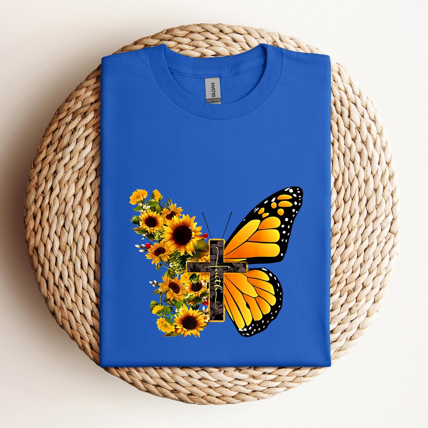 Faith Cross With Butterfly and Sunflower