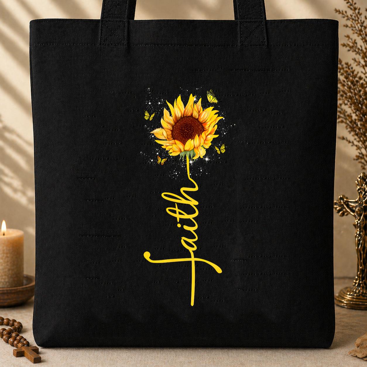 Faith Sunflower Butterfly 01 Tote Bag