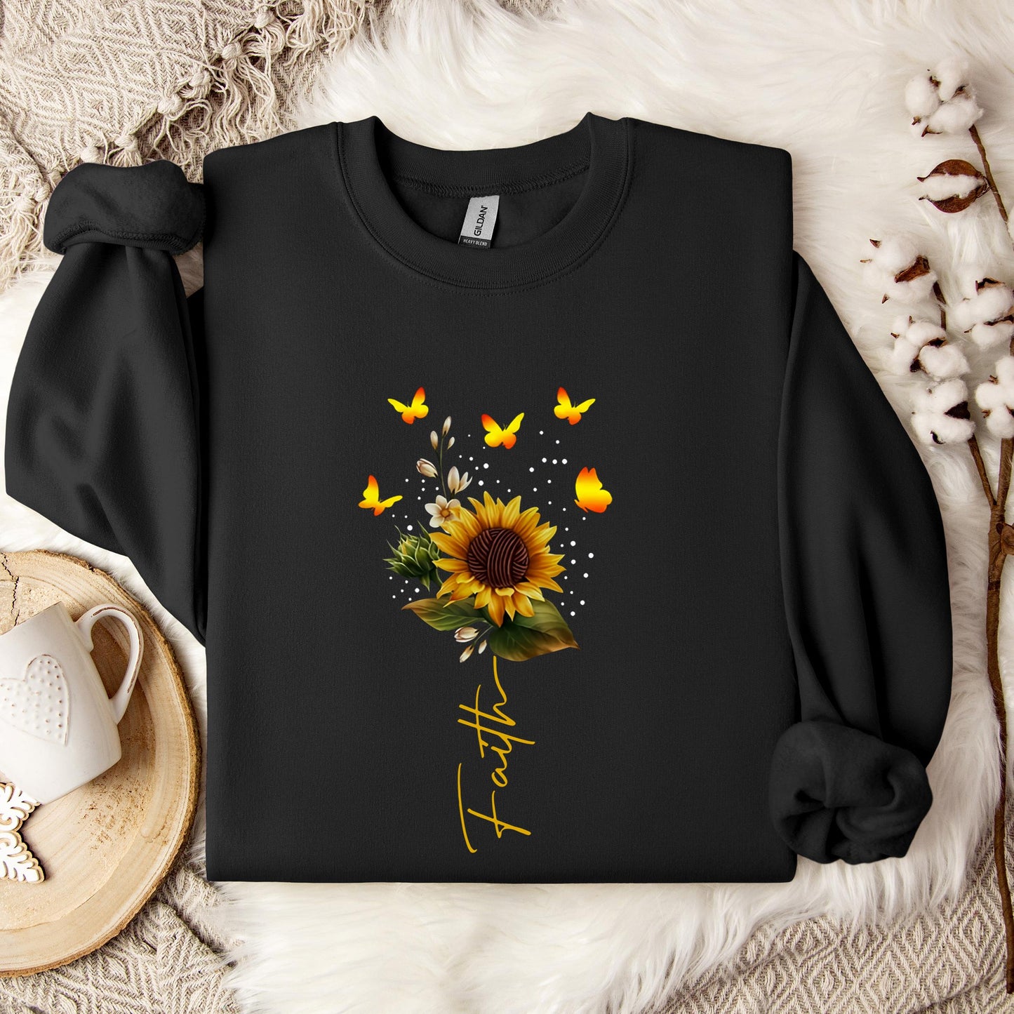 Faith Sunflower Butterfly Yarn Sweatshirt