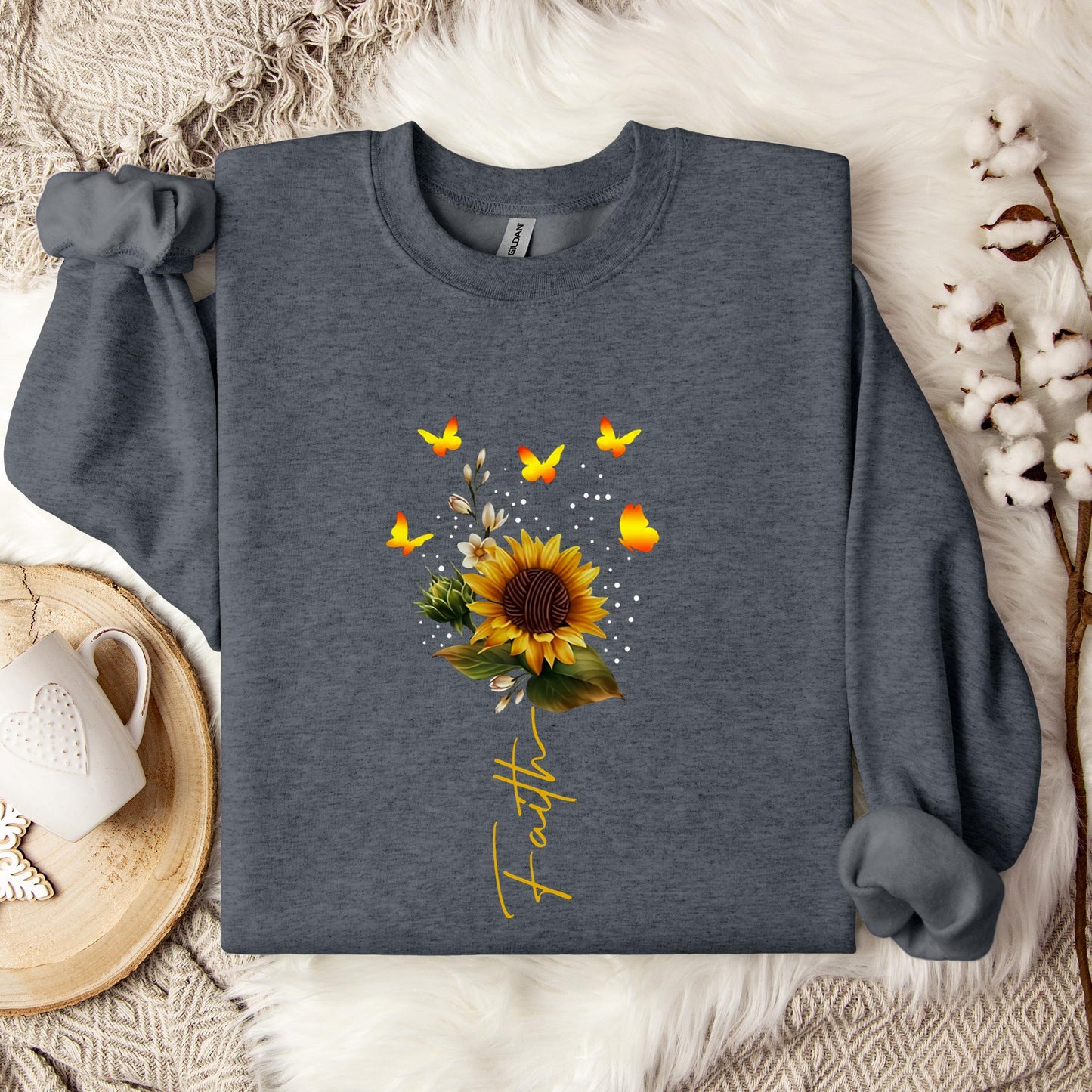 Faith Sunflower Butterfly Yarn Sweatshirt