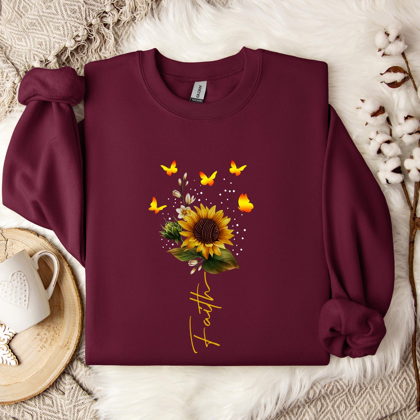 Faith Sunflower Butterfly Yarn Sweatshirt