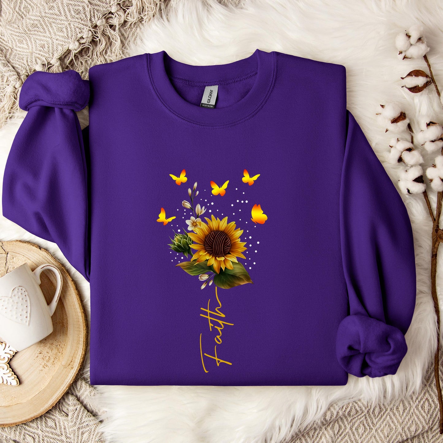 Faith Sunflower Butterfly Yarn Sweatshirt