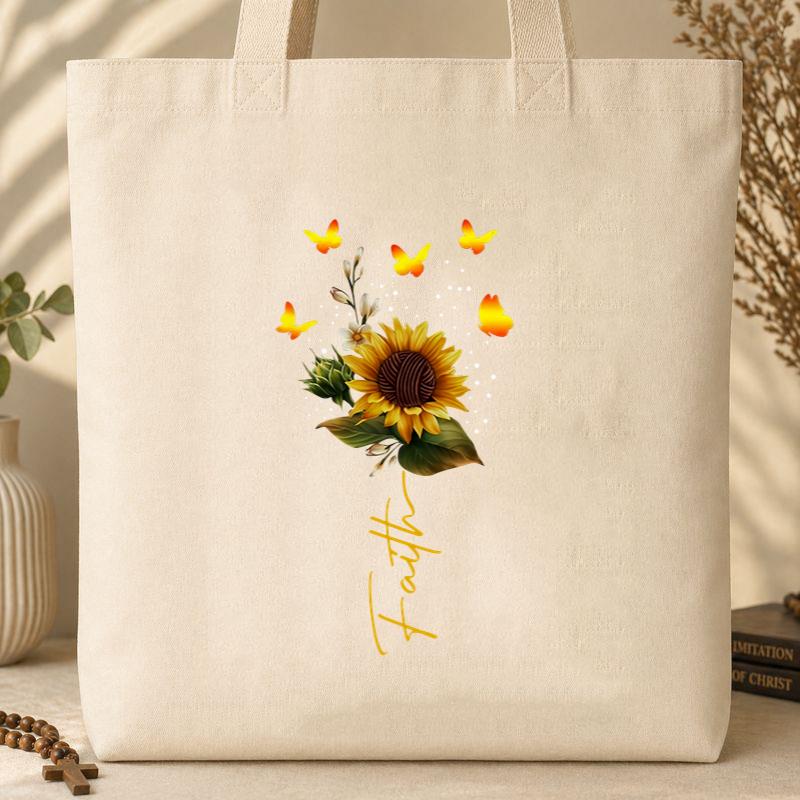 Faith Sunflower Butterfly Yarn Tote Bag