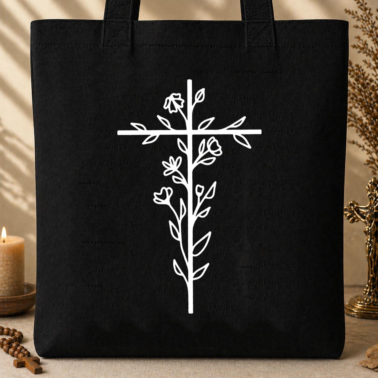 Floral Cross Tote Bag