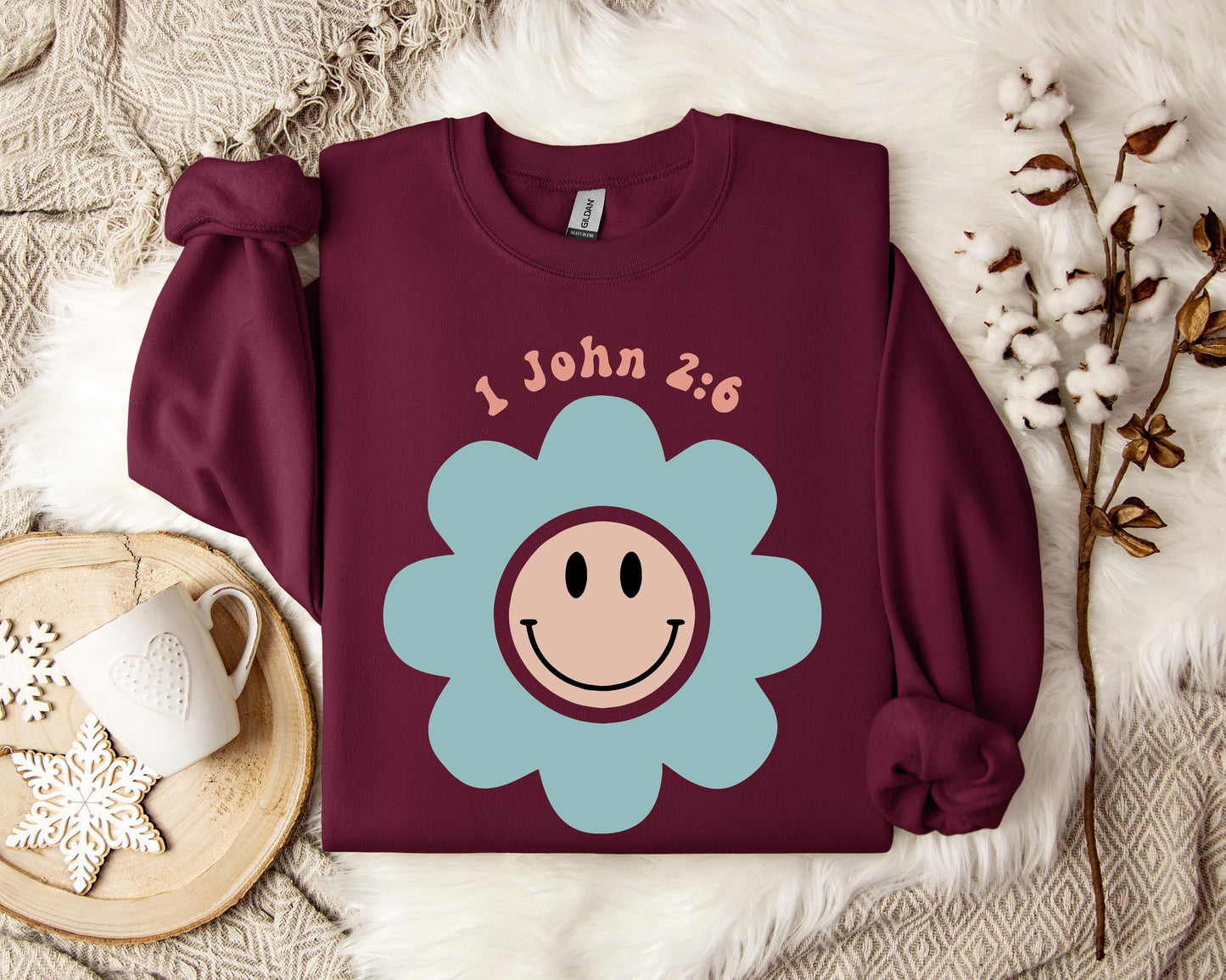 Flower Smiley 1 John 2.6 Sweatshirt