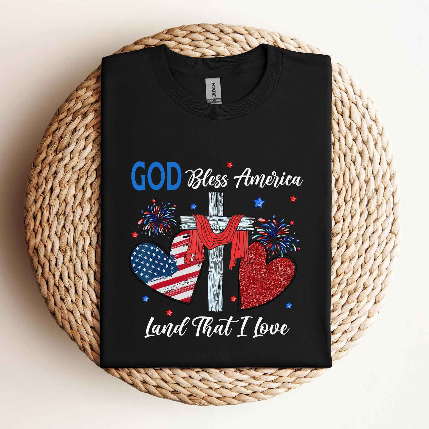 God Bless America Christian Heart Cross Jesus 4th Of July