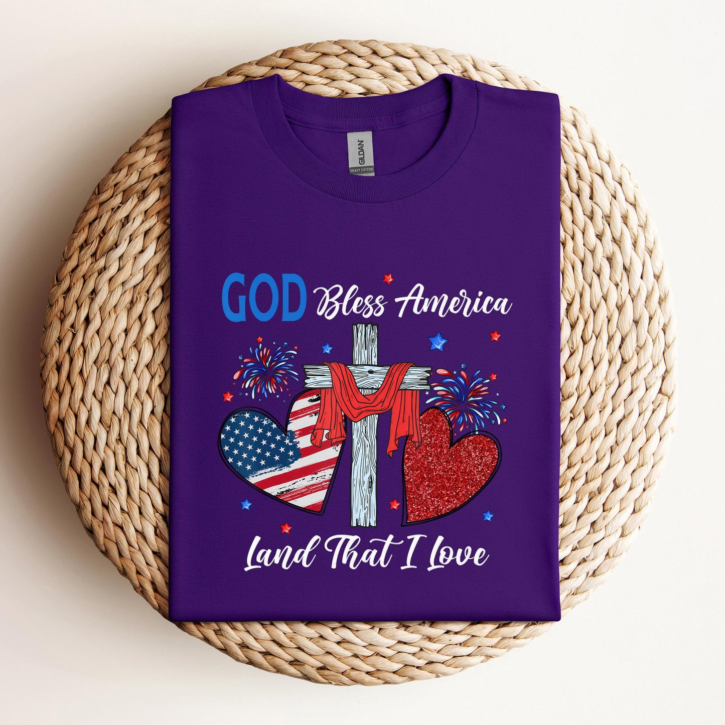 God Bless America Christian Heart Cross Jesus 4th Of July