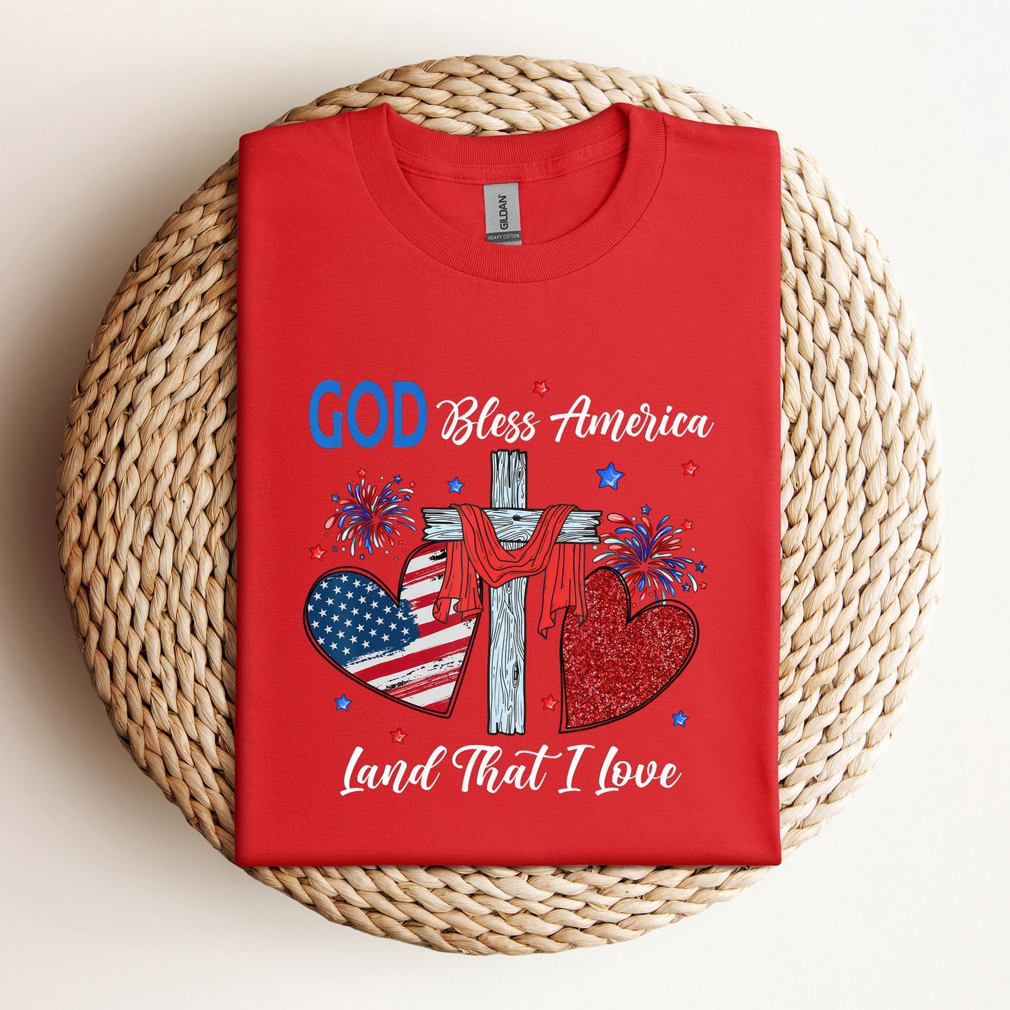 God Bless America Christian Heart Cross Jesus 4th Of July