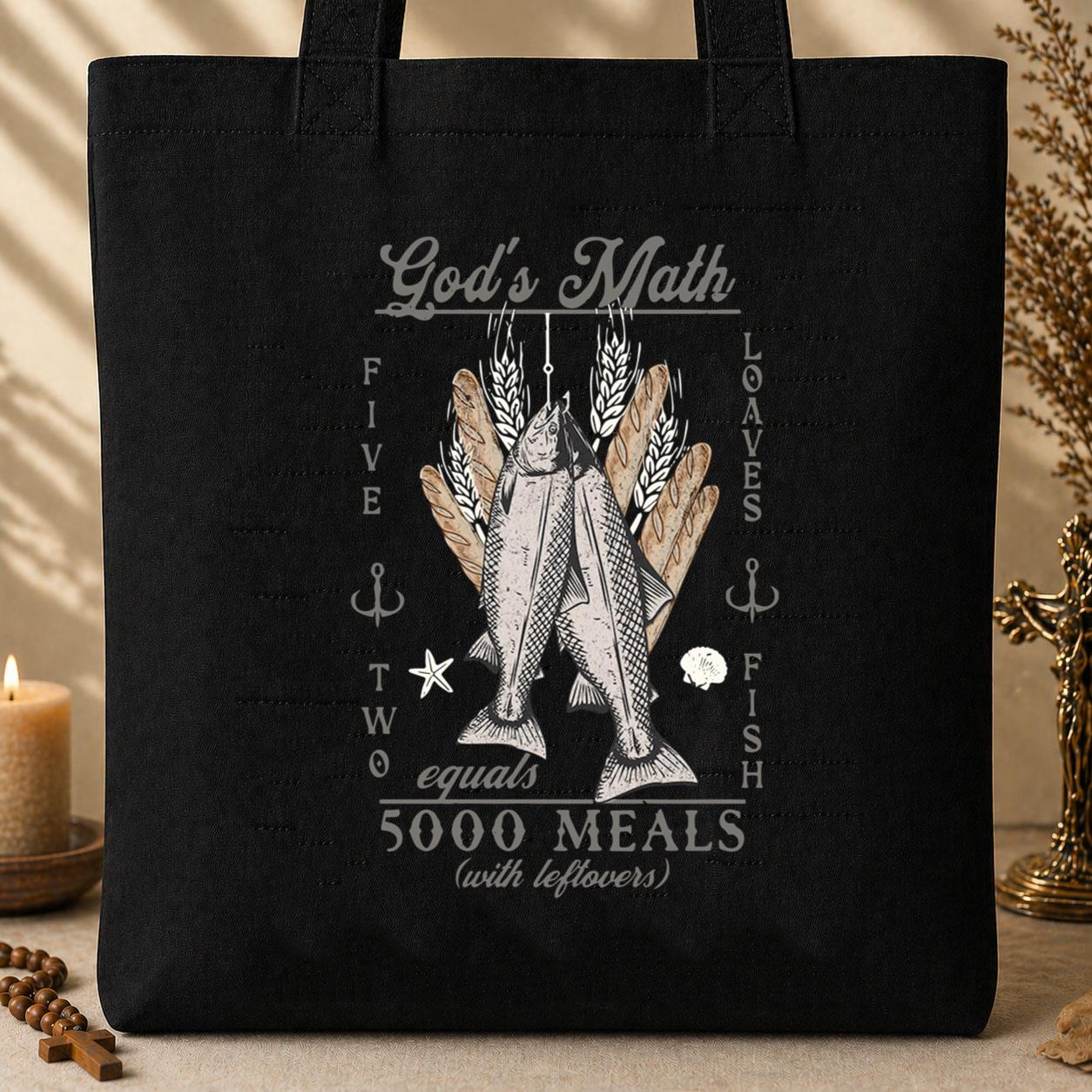God_s Math Five Loaves Two Fish Tote Bag