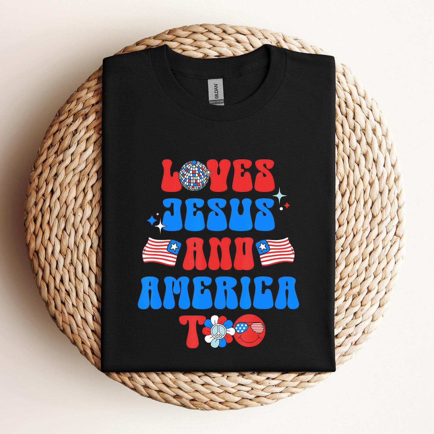 Groovy 70s Retro Loves Jesus and America Too
