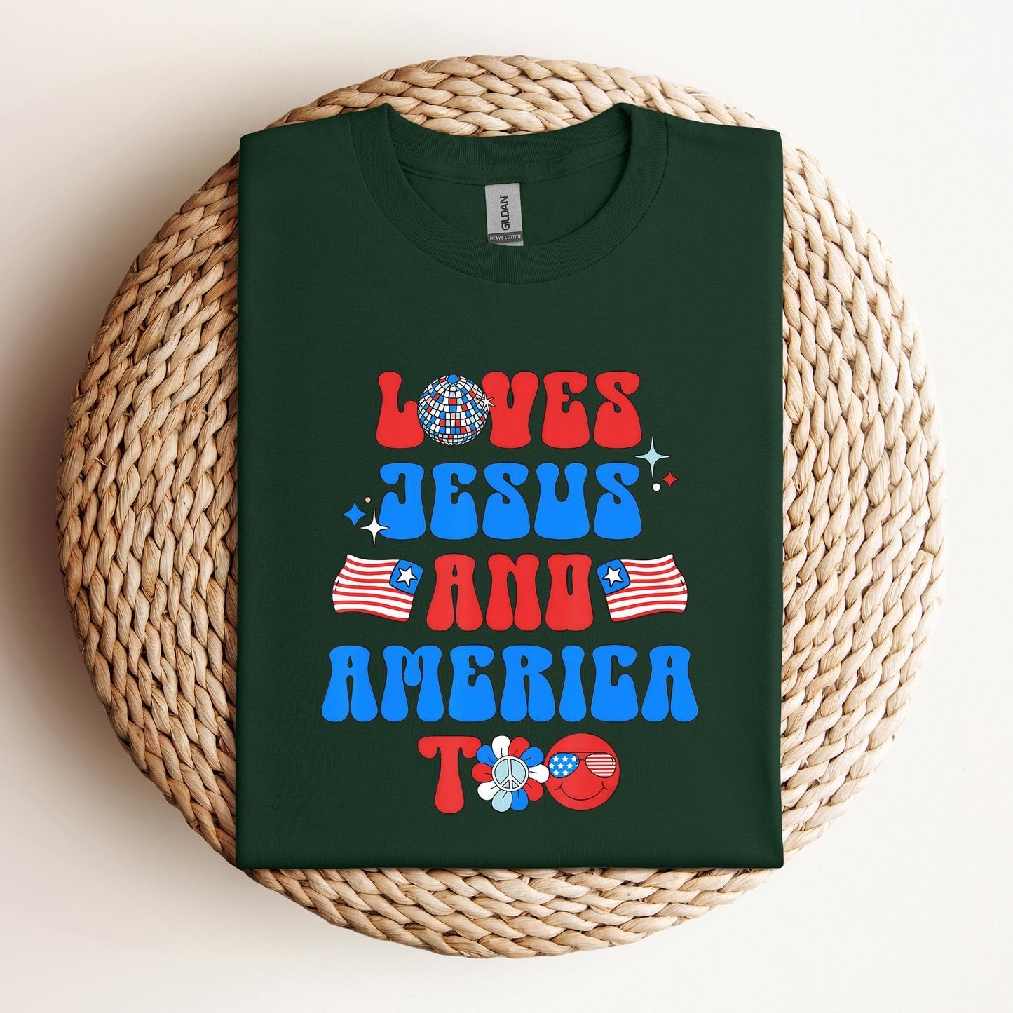 Groovy 70s Retro Loves Jesus and America Too