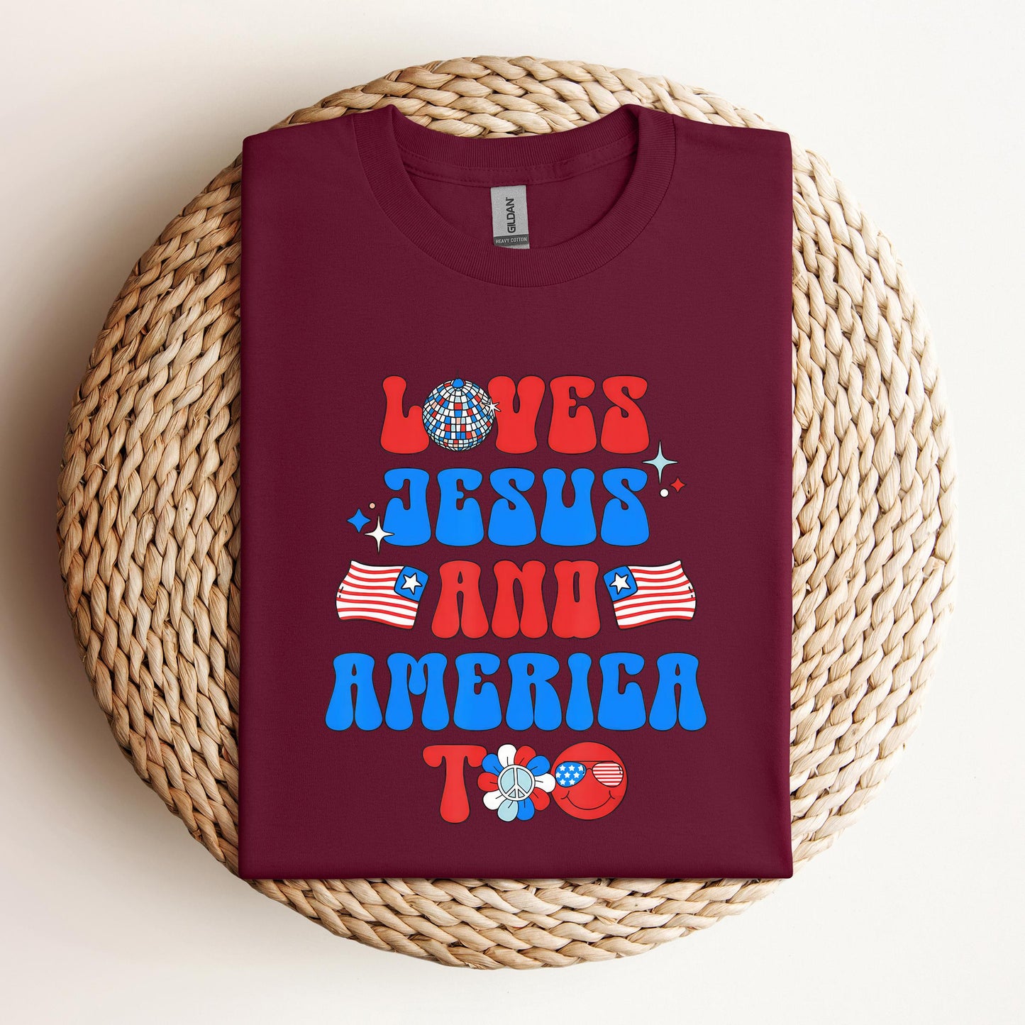 Groovy 70s Retro Loves Jesus and America Too