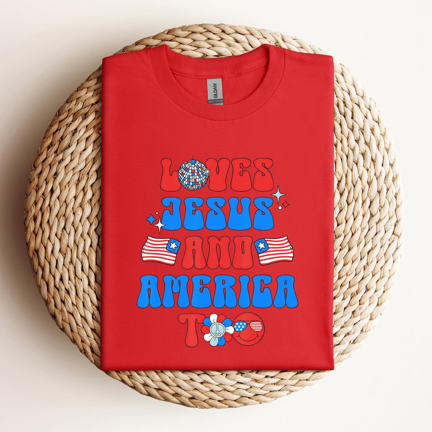 Groovy 70s Retro Loves Jesus and America Too