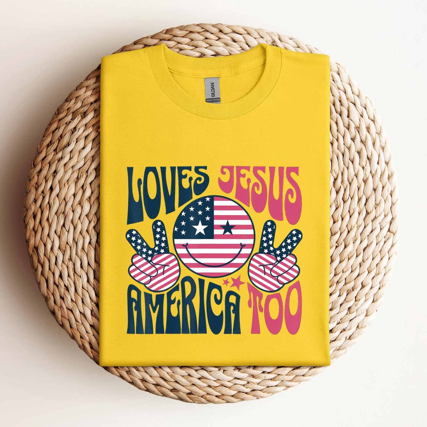 Groovy Loves Jesus And America Too God Christian 4th of July