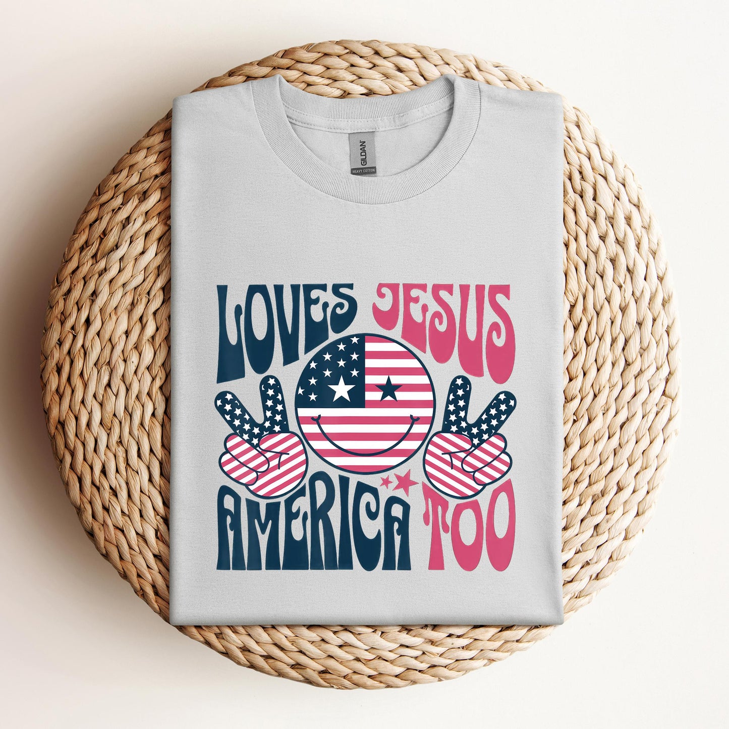 Groovy Loves Jesus And America Too God Christian 4th of July