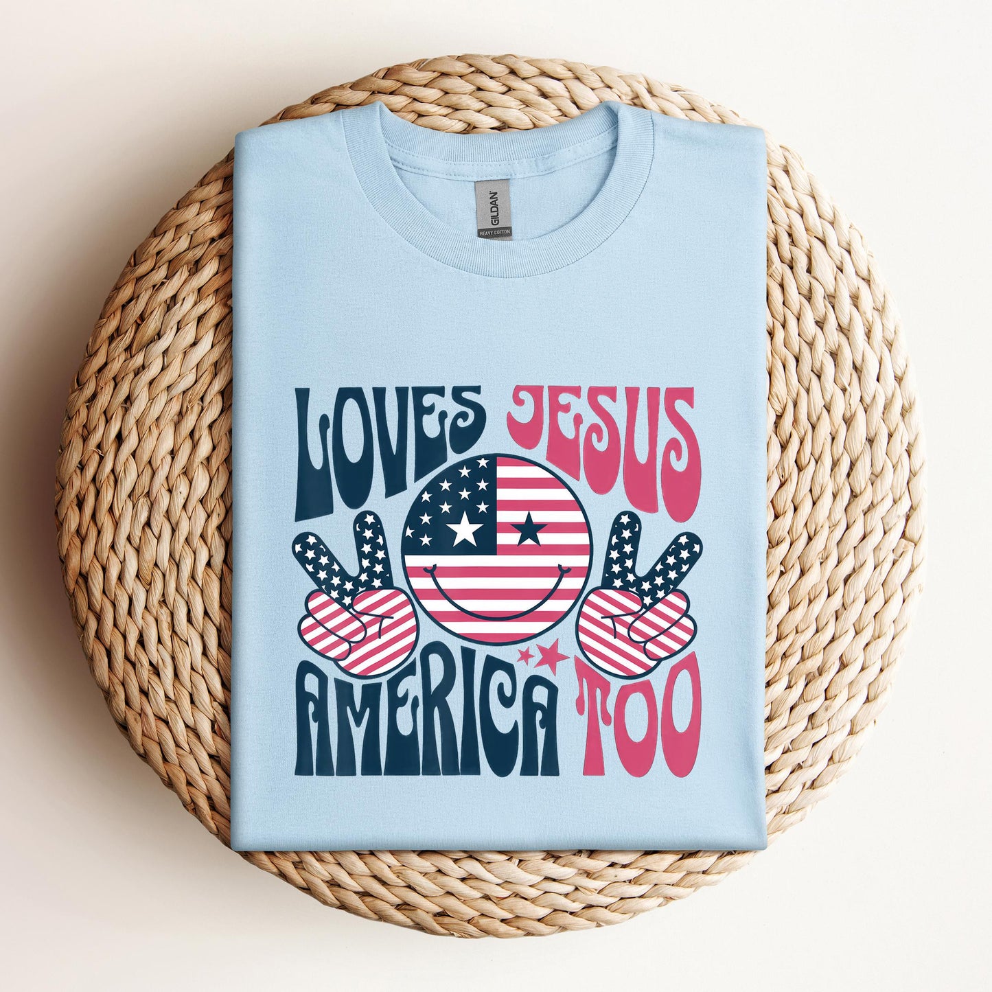 Groovy Loves Jesus And America Too God Christian 4th of July