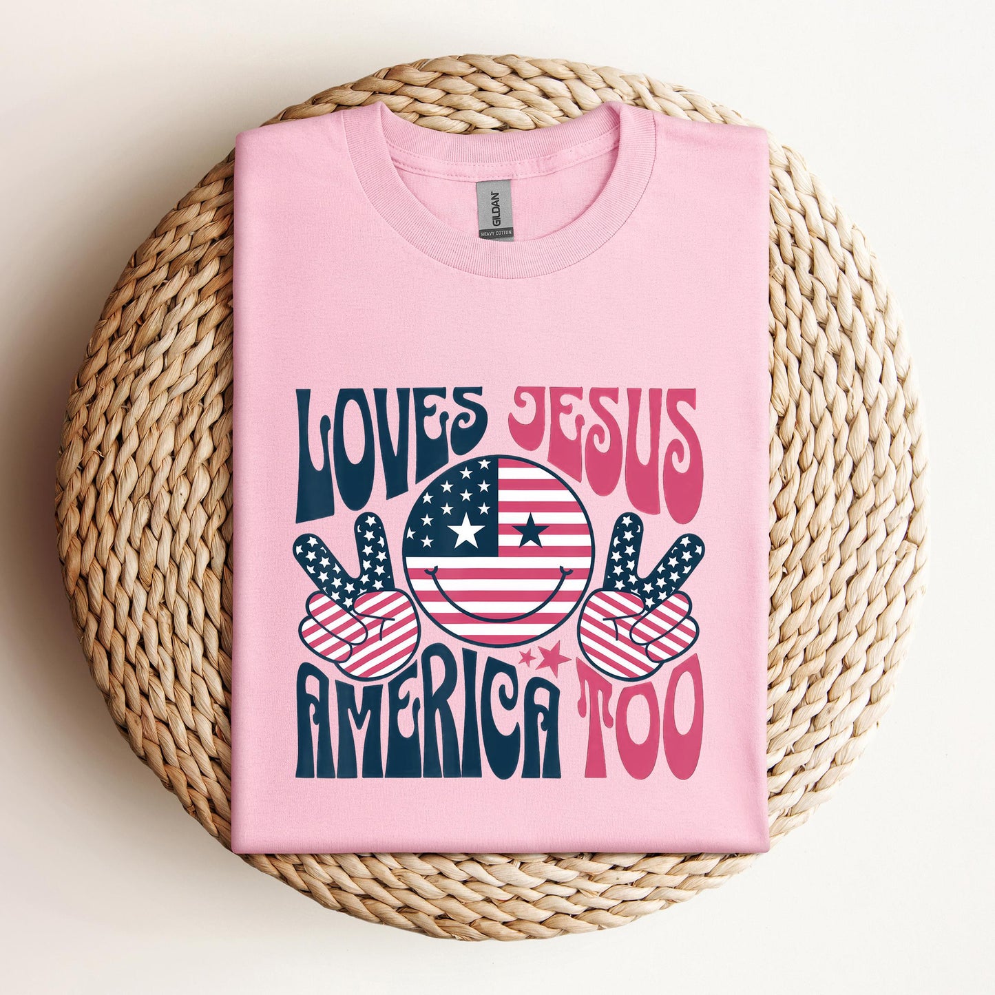 Groovy Loves Jesus And America Too God Christian 4th of July