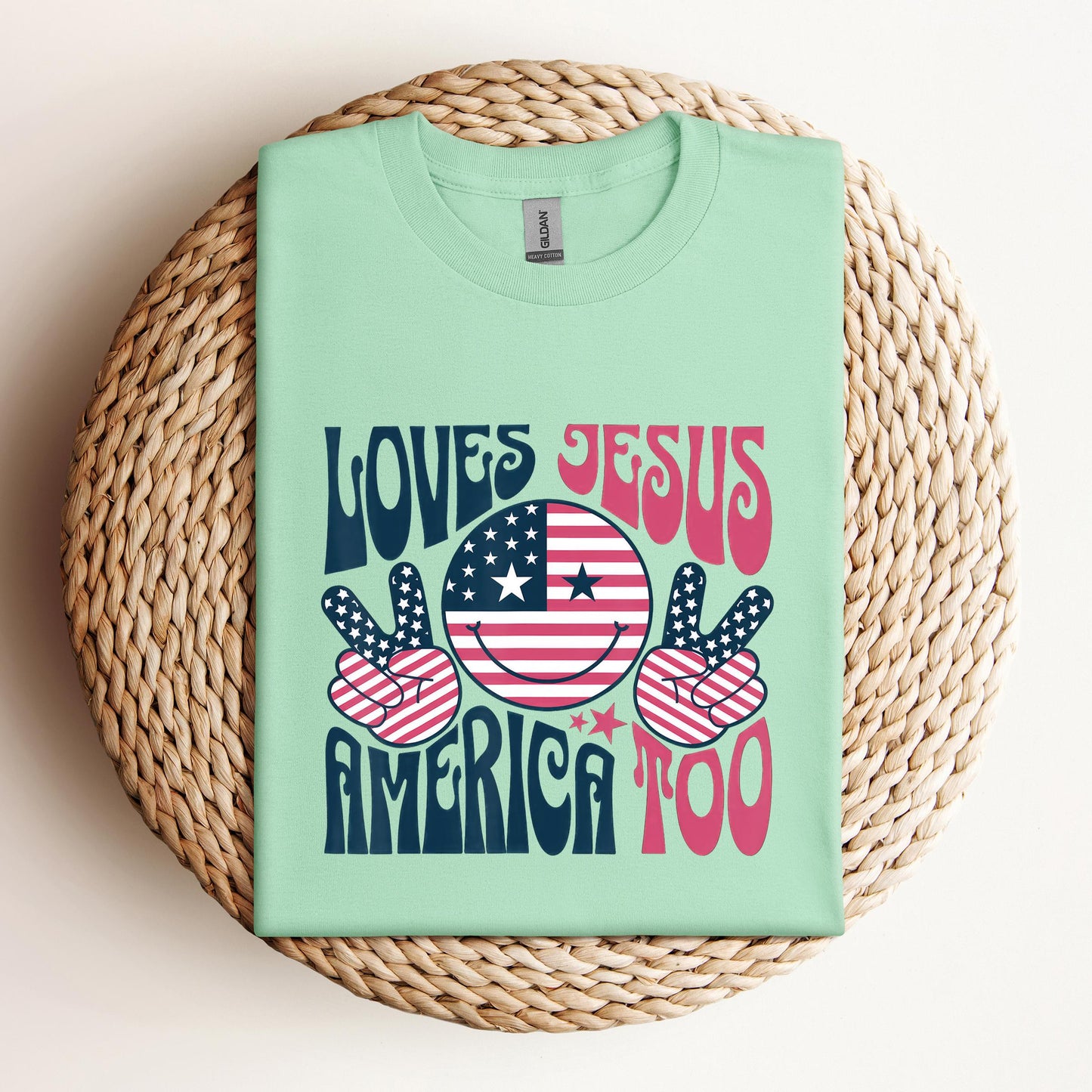 Groovy Loves Jesus And America Too God Christian 4th of July