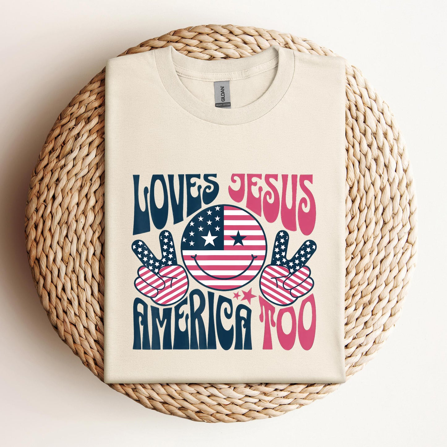 Groovy Loves Jesus And America Too God Christian 4th of July