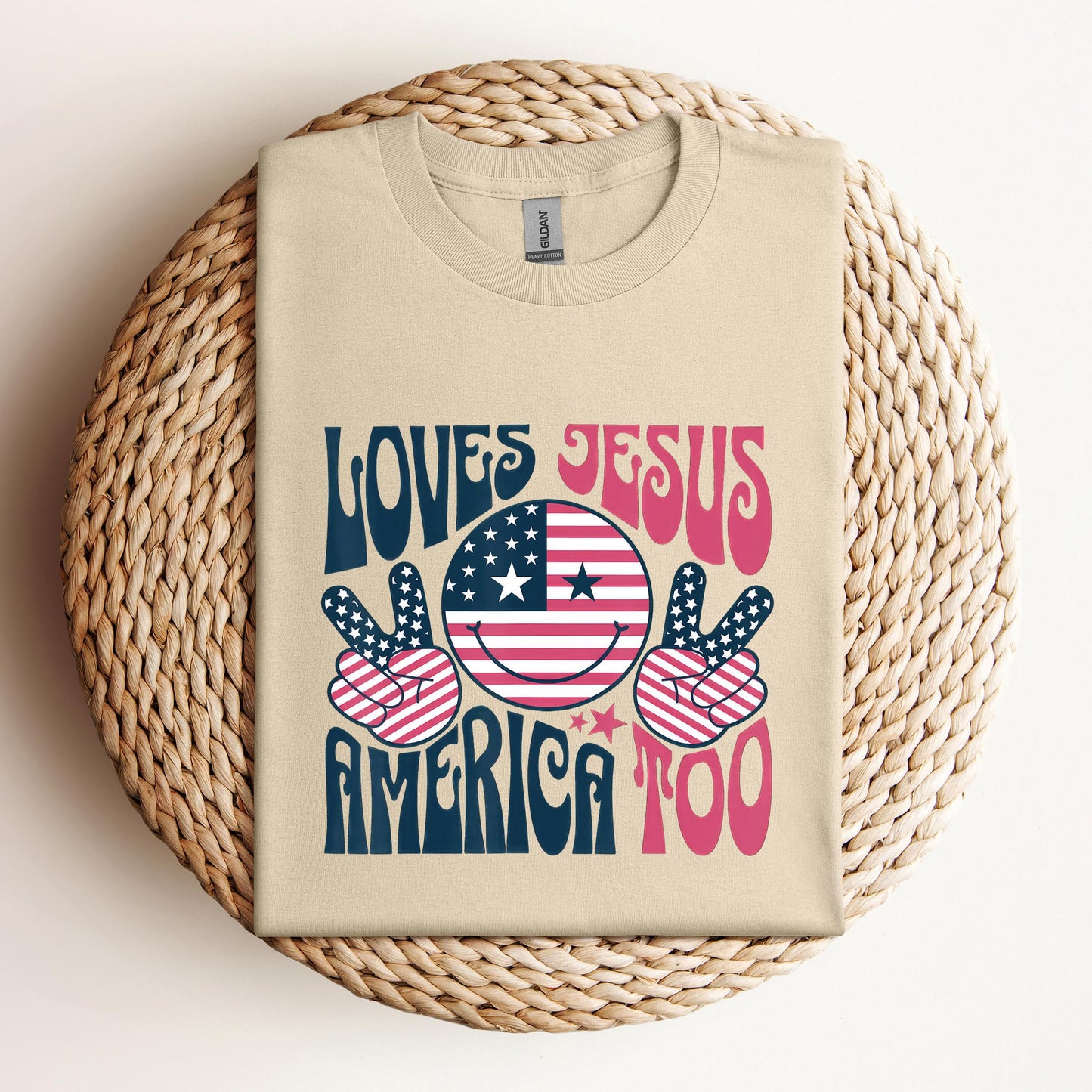 Groovy Loves Jesus And America Too God Christian 4th of July