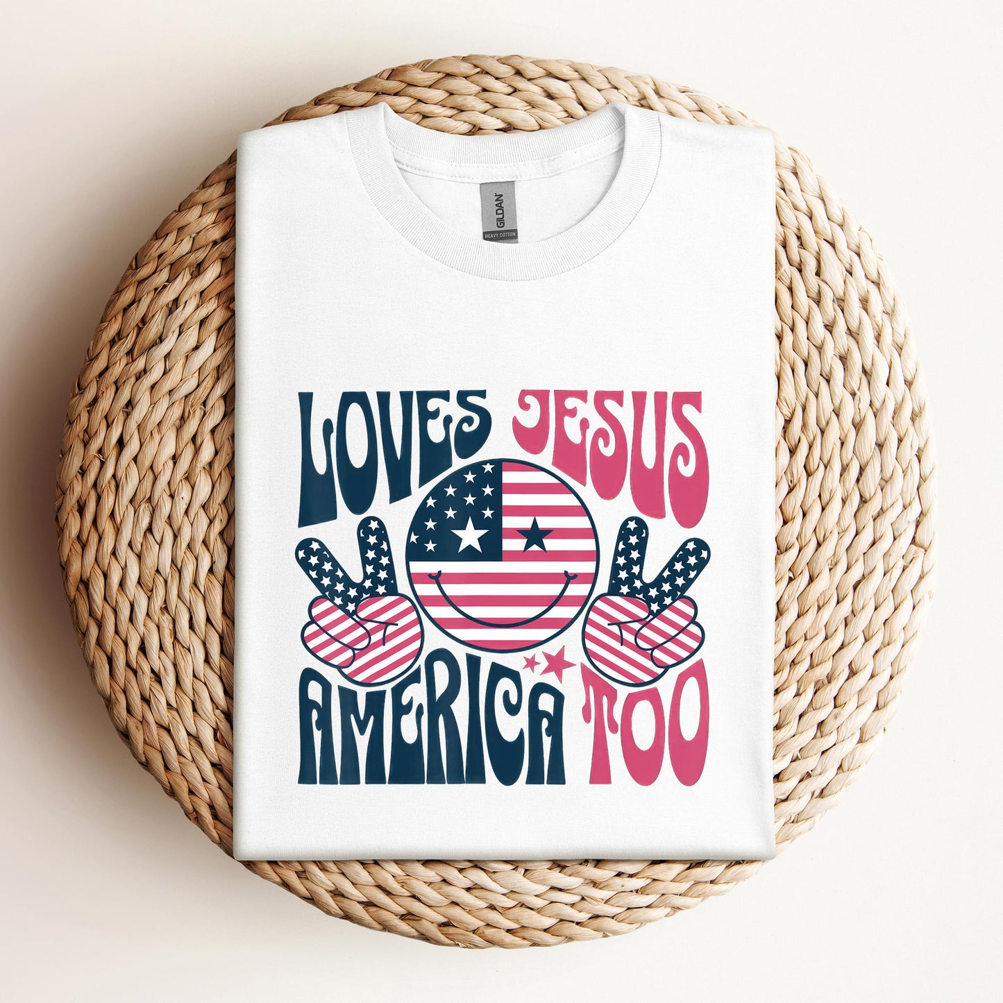 Groovy Loves Jesus And America Too God Christian 4th of July