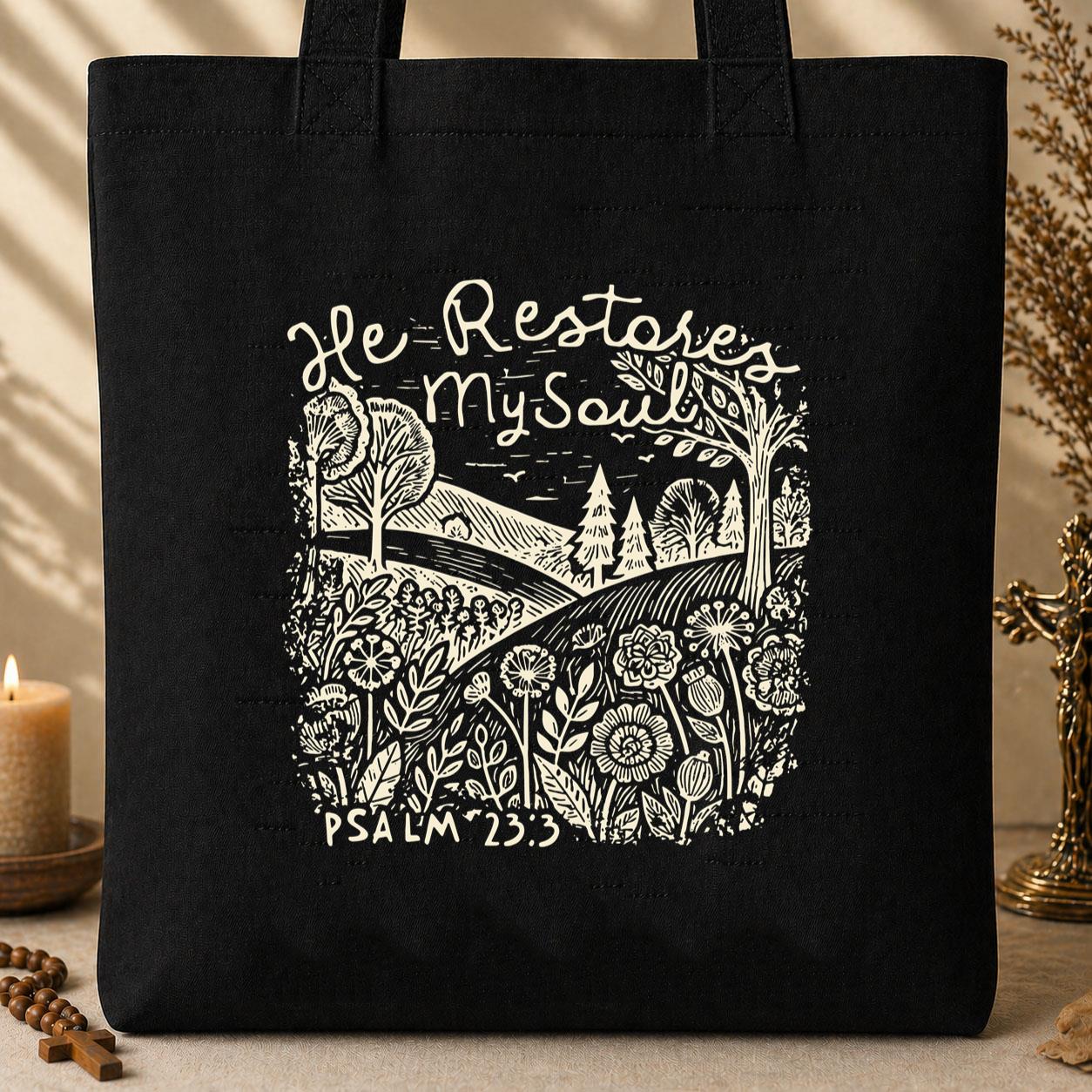 He Restores My Soul Psalm 23.3 02 Tote Bag