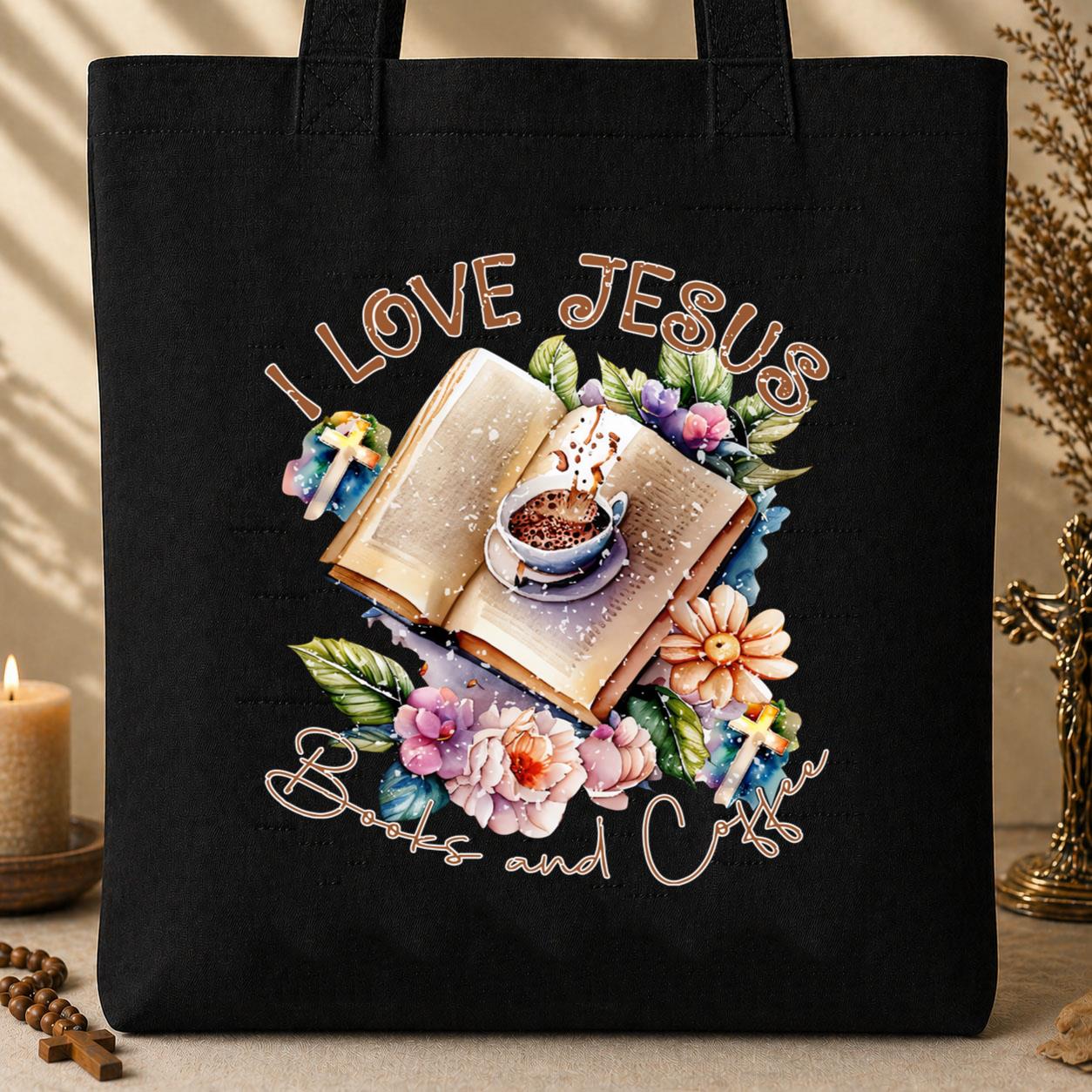 I Love Jesus Books And Coffee Tote Bag