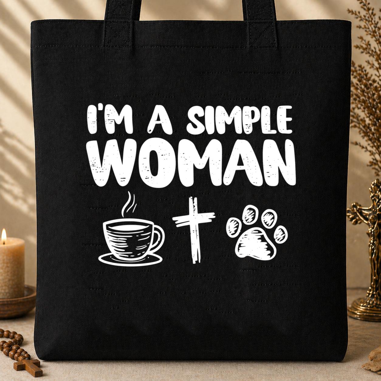 Im A Simple Woman Coffee Cross Dog Cat Tote Bag