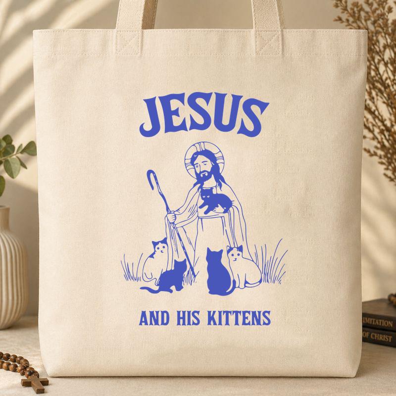 Jesus And His Kittens Tote Bag
