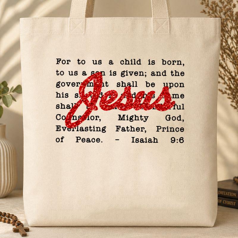 Jesus Christmas Bible Verse Isaiah 9.6 Tote Bag
