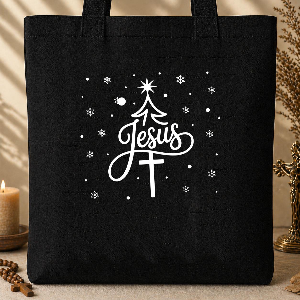 Jesus Cross Christmas Tree Tote Bag