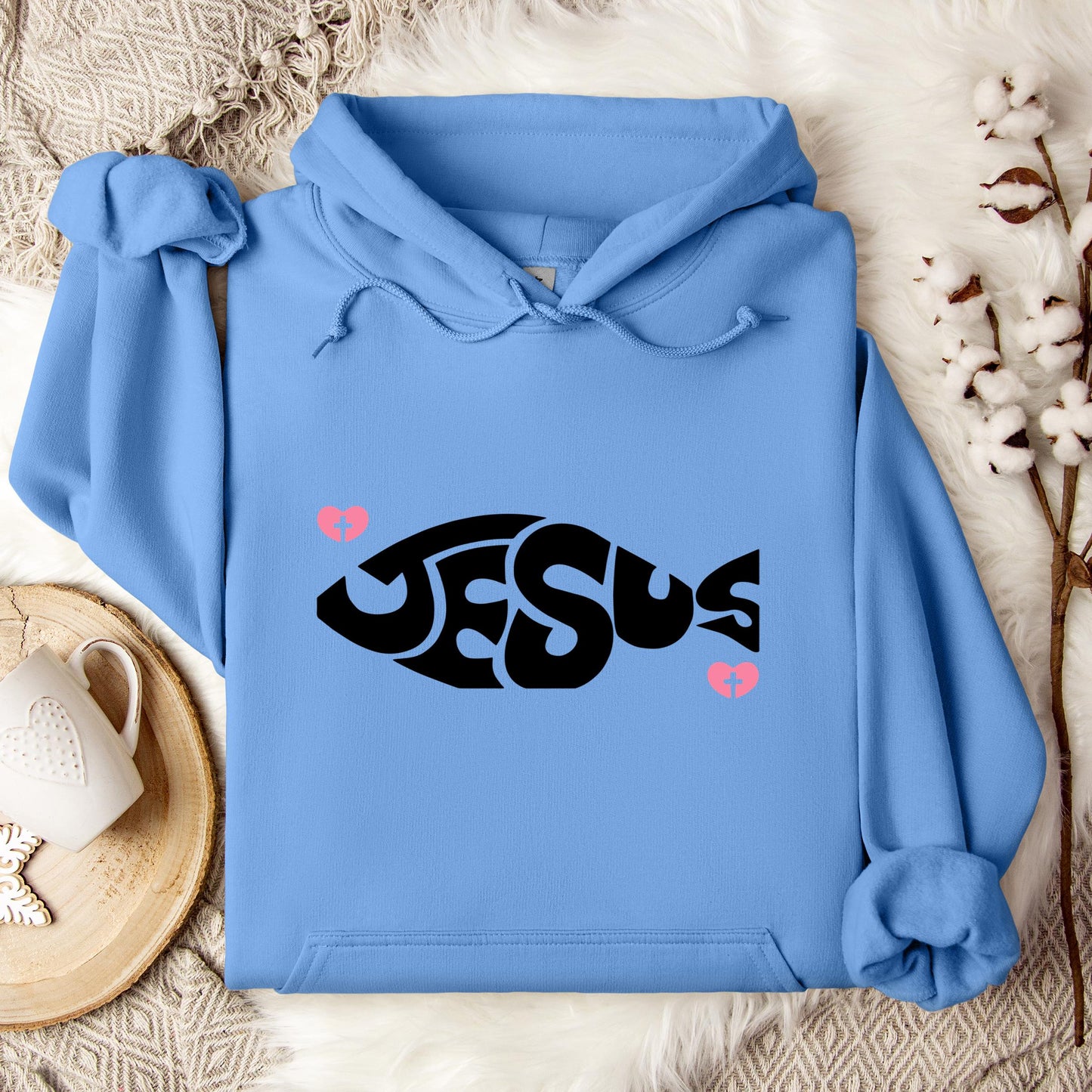 Jesus Fish Cross In Heart Hoodie