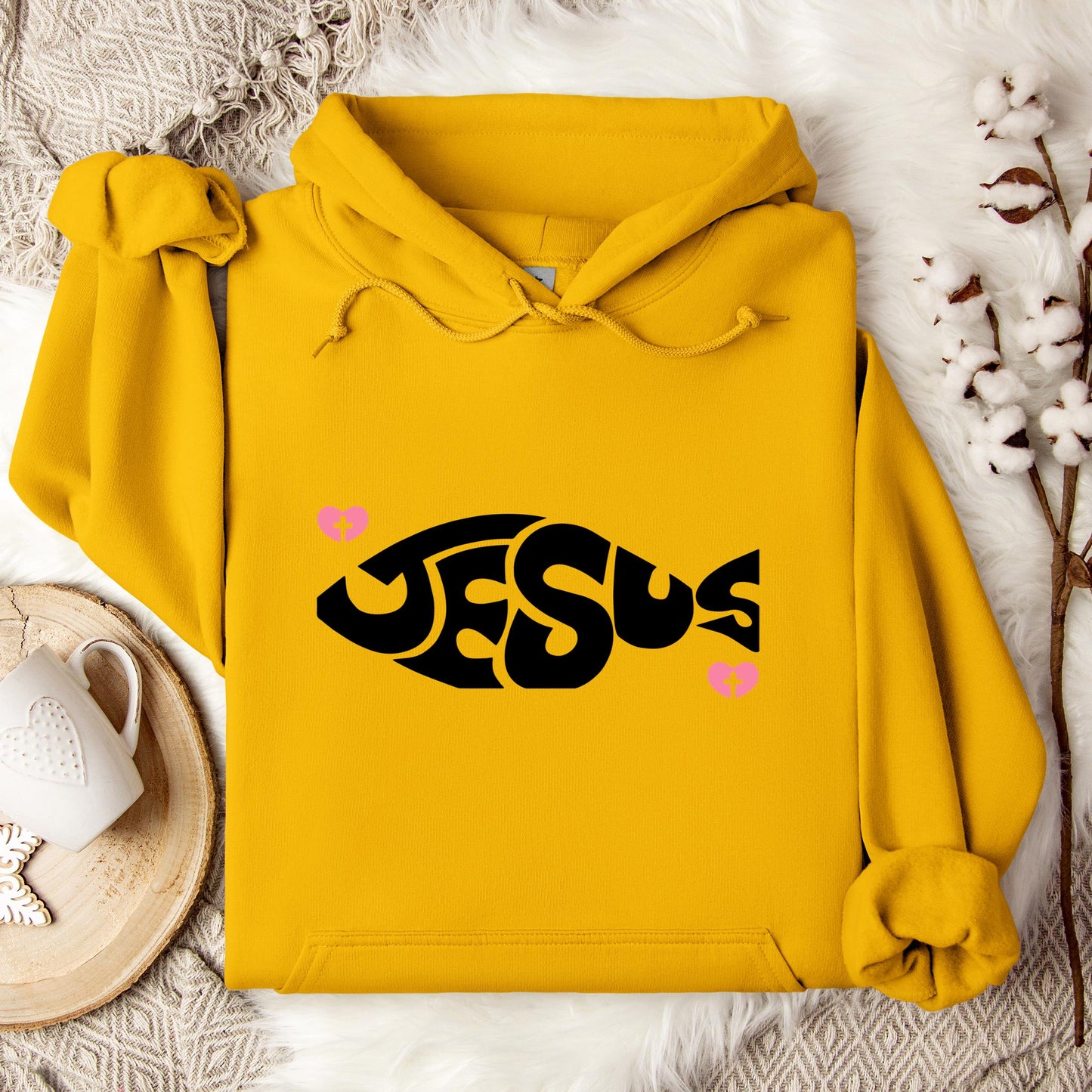 Jesus Fish Cross In Heart Hoodie