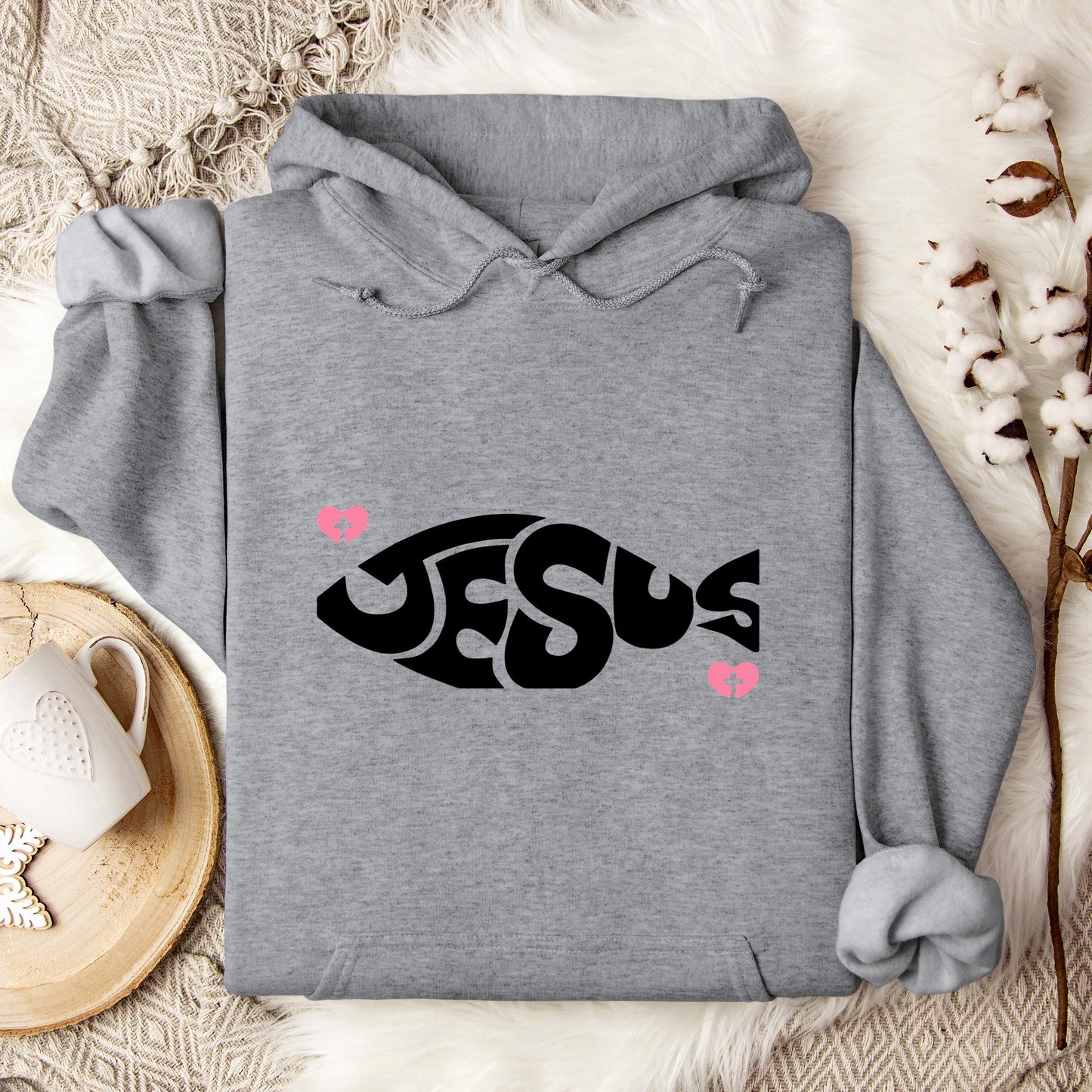 Jesus Fish Cross In Heart Hoodie