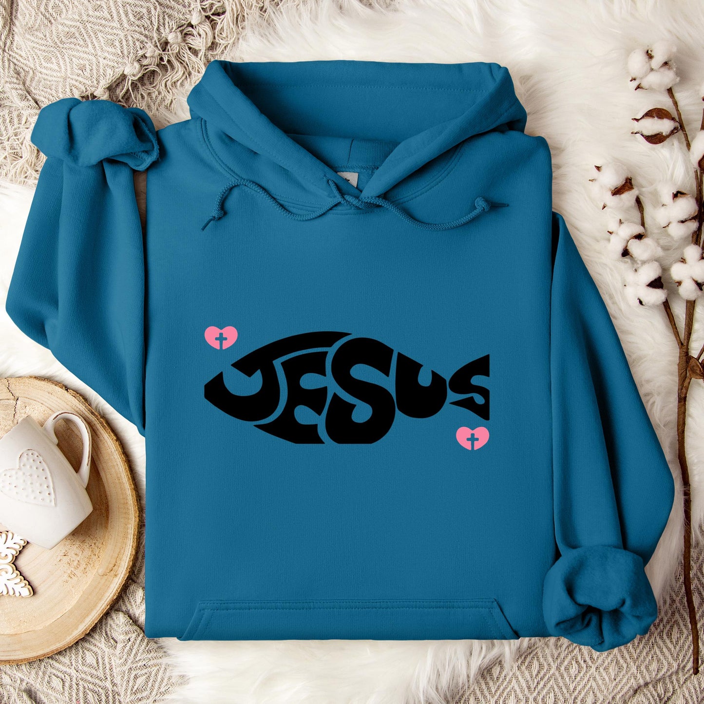 Jesus Fish Cross In Heart Hoodie