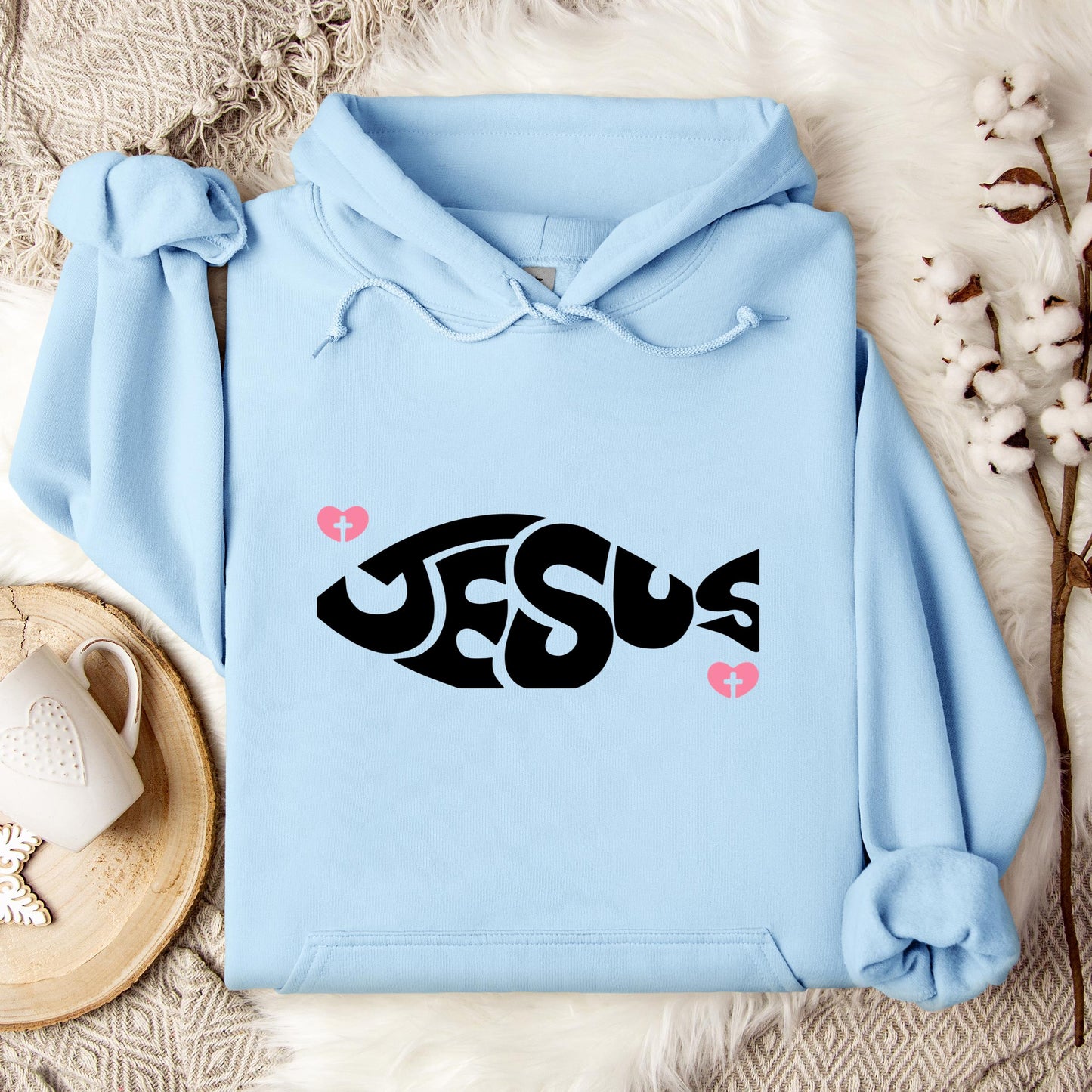 Jesus Fish Cross In Heart Hoodie