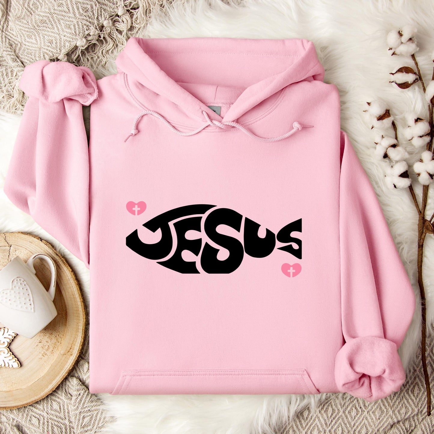 Jesus Fish Cross In Heart Hoodie